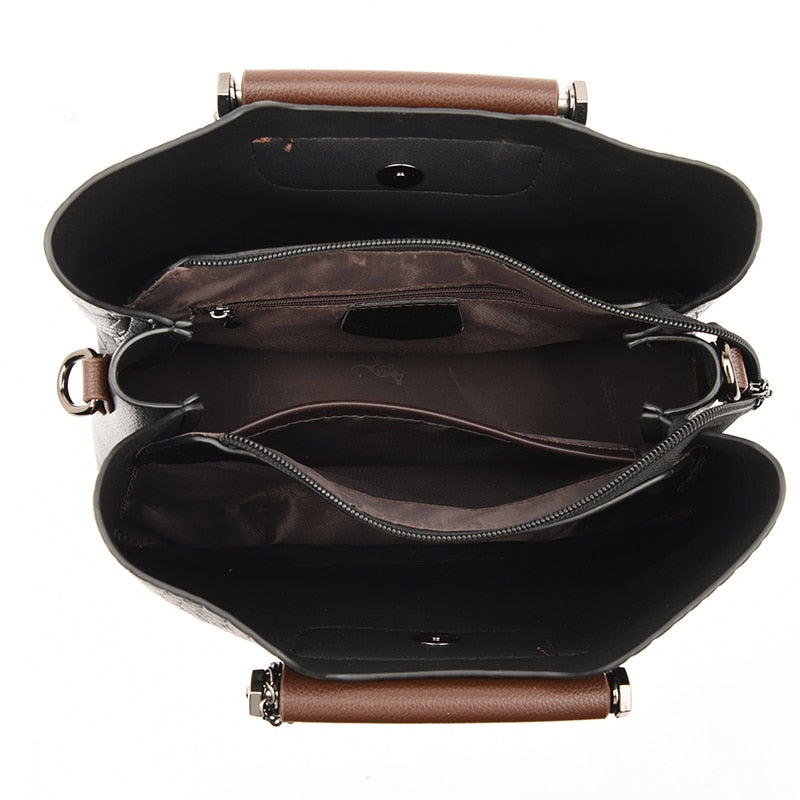 Sequin Khaki Leather Tote Handbag