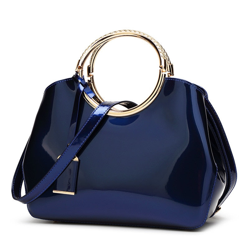 Shining Blue Leather Handbag