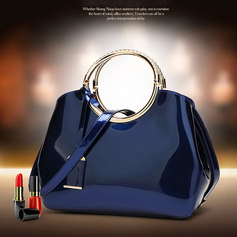 Borsa in pelle blu brillante