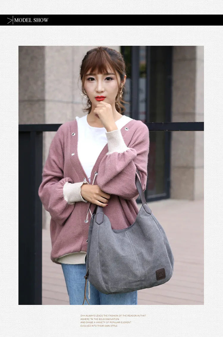 Coffee Canvas Multi-layer Shoulder Bag