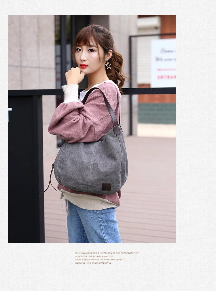 Coffee Canvas Multi-layer Shoulder Bag