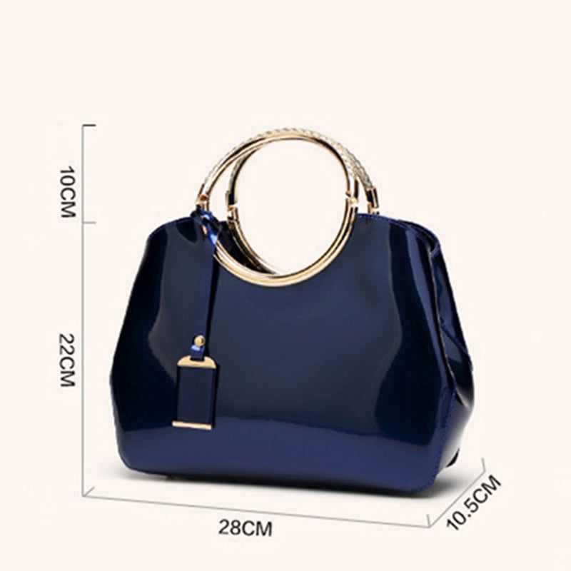 Shining Blue Leather Handbag