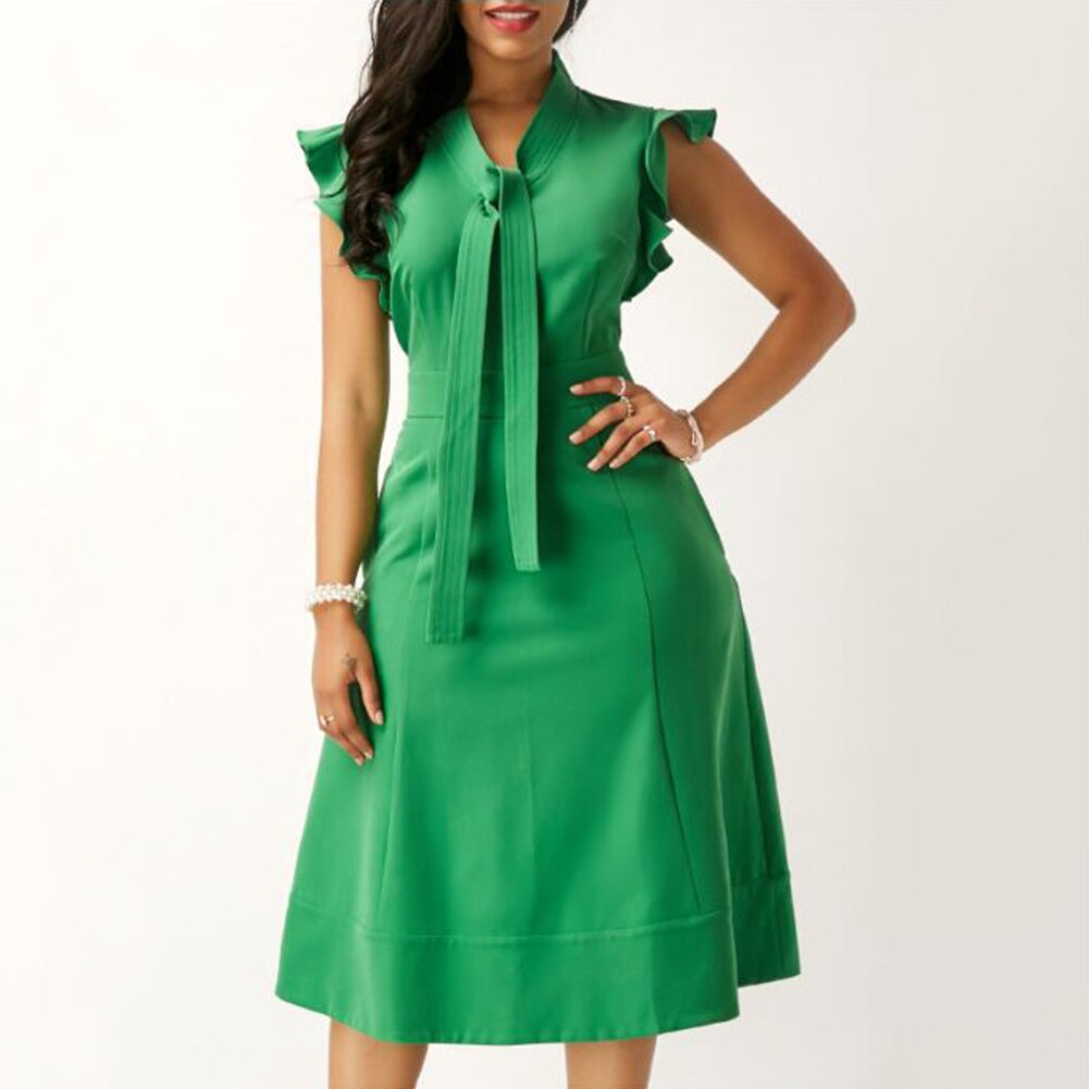 Tie Ruffled Fly Sleeve Midi Dress