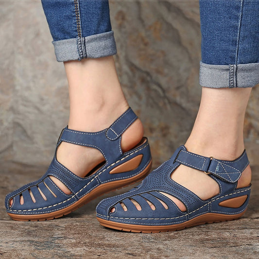 Blauwe Gladiator lage hakken sandalen