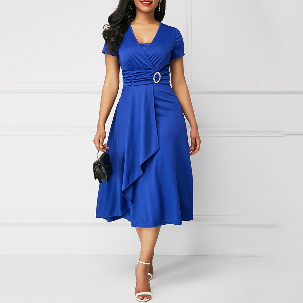 Robe trapèze bleue pour banquet