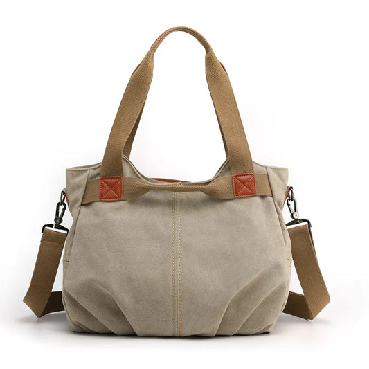 Khaki Canvas Capacity Shoulder Bag