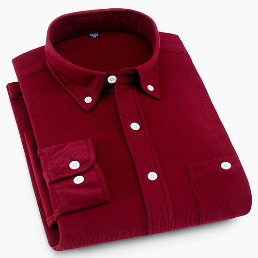Camisa de manga larga de pana roja vino
