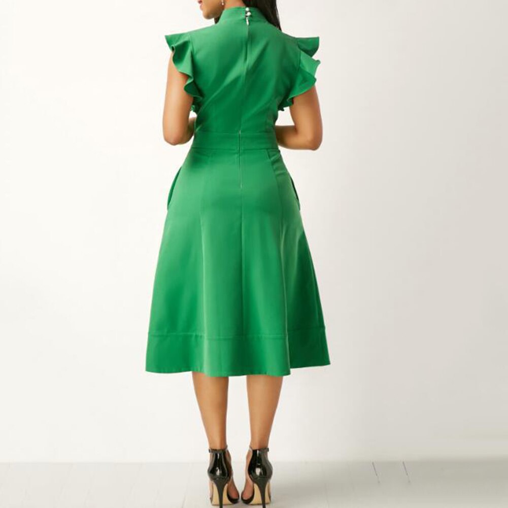 Tie Ruffled Fly Sleeve Midi Dress