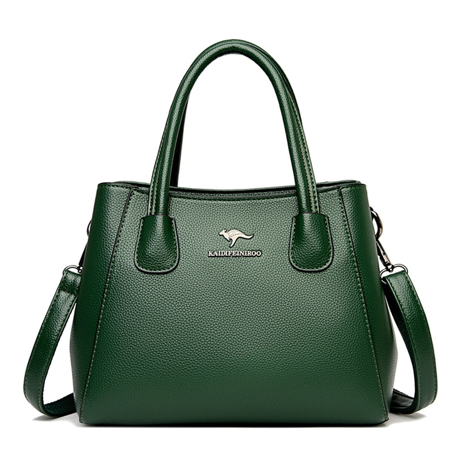 Green Zipper Leather Tote Handbag