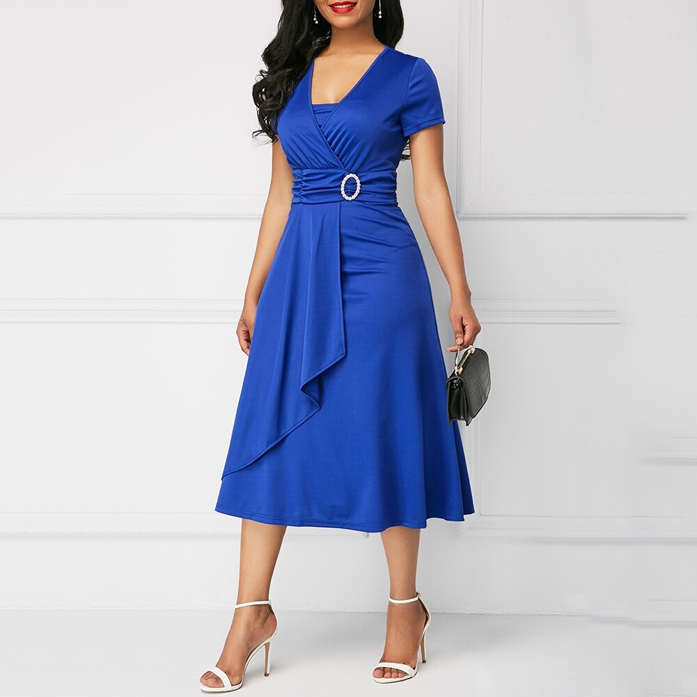 Robe trapèze bleue pour banquet