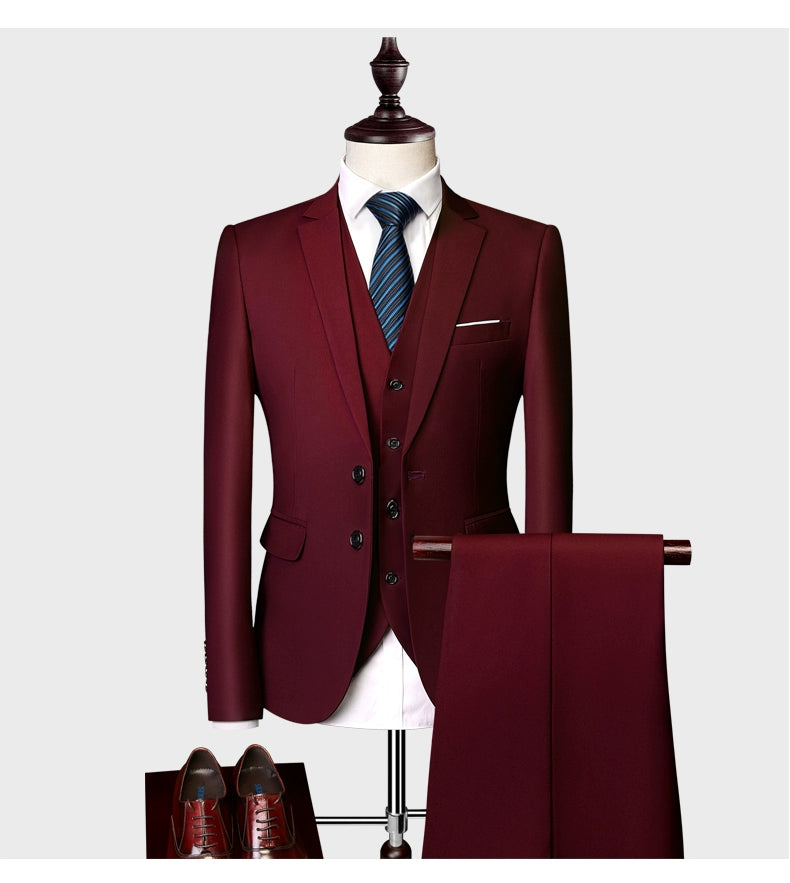 Dreiteiliger rosa Slim-Fit-Business-Anzug