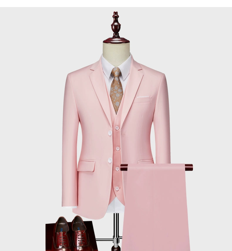 粉色修身西装三件套