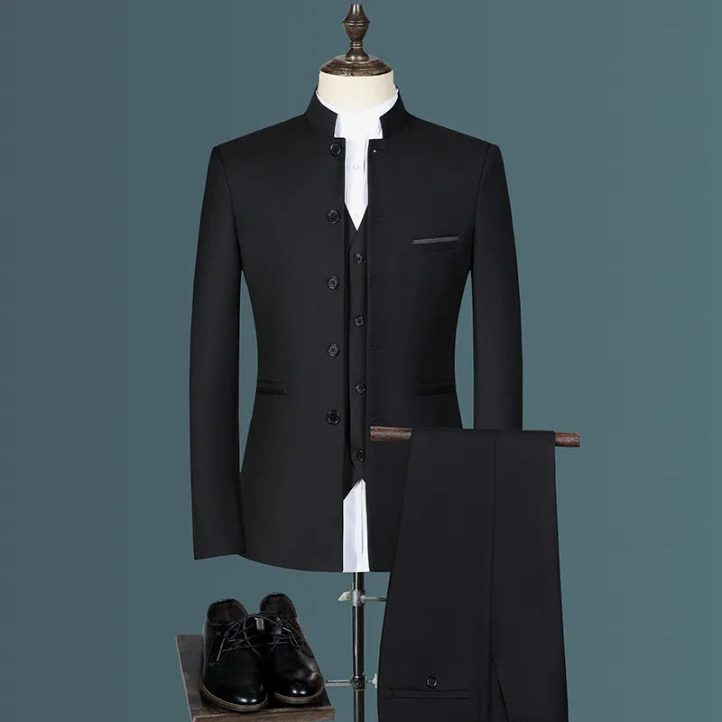 ブラック スタンド アップ カラー スーツ
