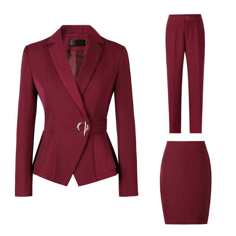 Two-piece Wine Red Event Outfit