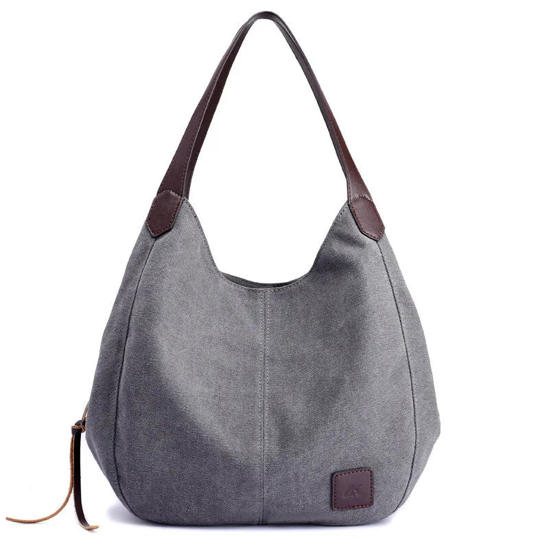 Schultertasche aus Kaffee-farbenem Canvas