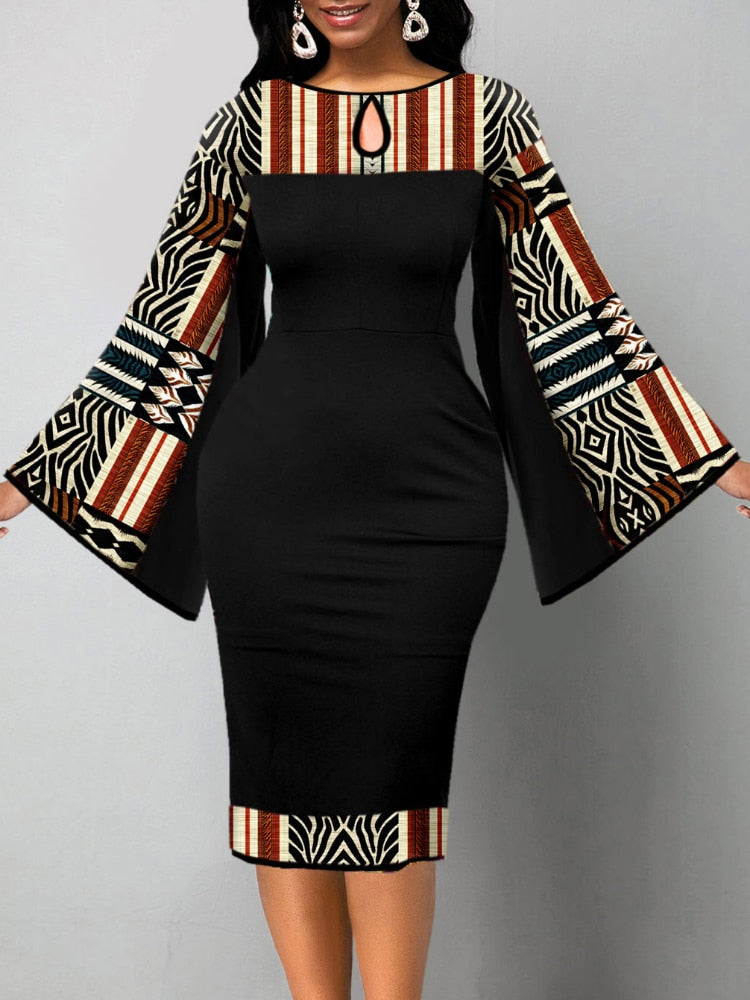 Afrikaanse tribal print ronde hals jurk