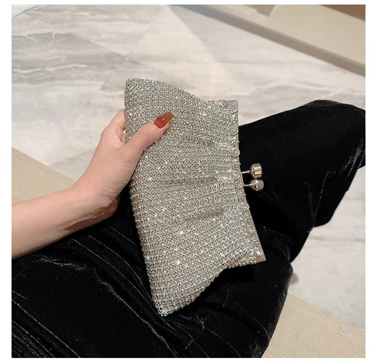 Zilveren strass clutch avondtasje