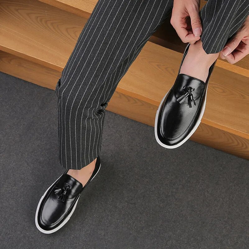 Brown-White Office Leather Moccasins