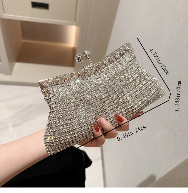 Silberne Strass-Clutch-Abendtasche