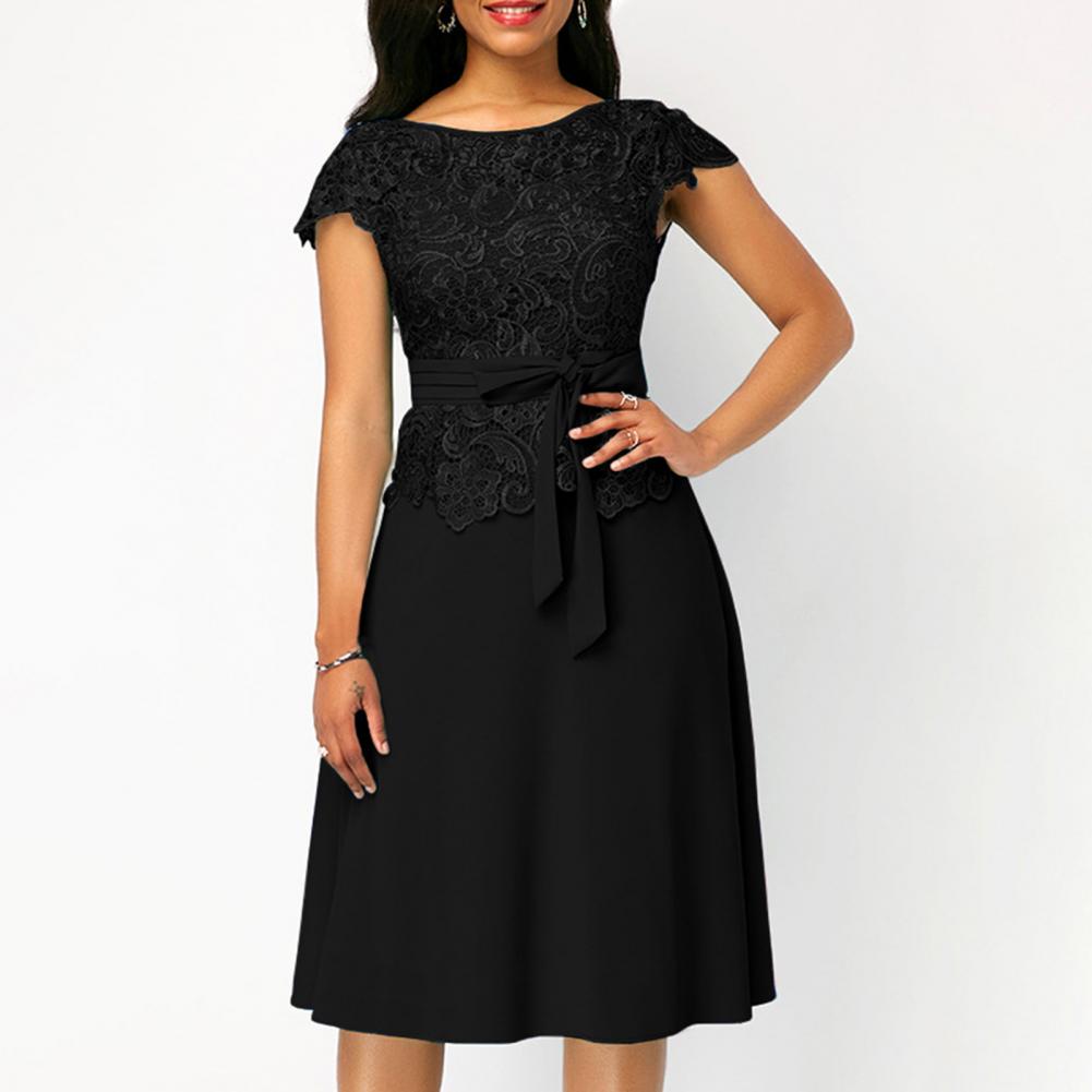 Black Bow Lace Patchwork Dress