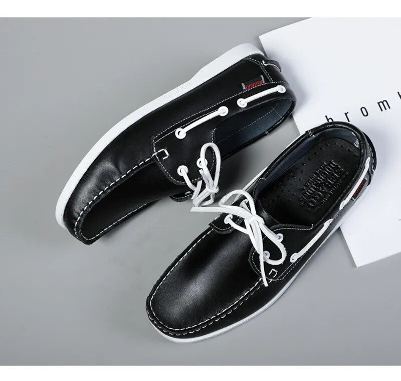 Schwarze, lässige Dockside-Loafer aus Leder