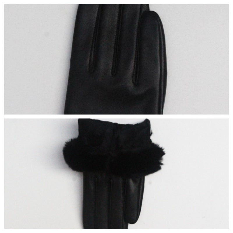 Черные кожаные меховые перчатки