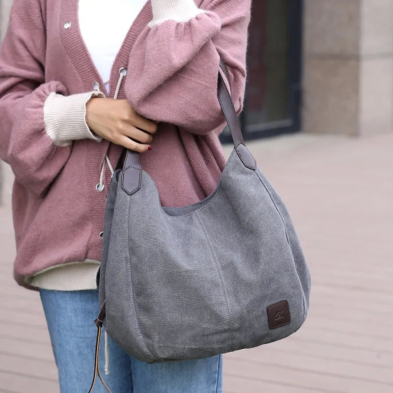 Coffee Canvas Multi-layer Shoulder Bag