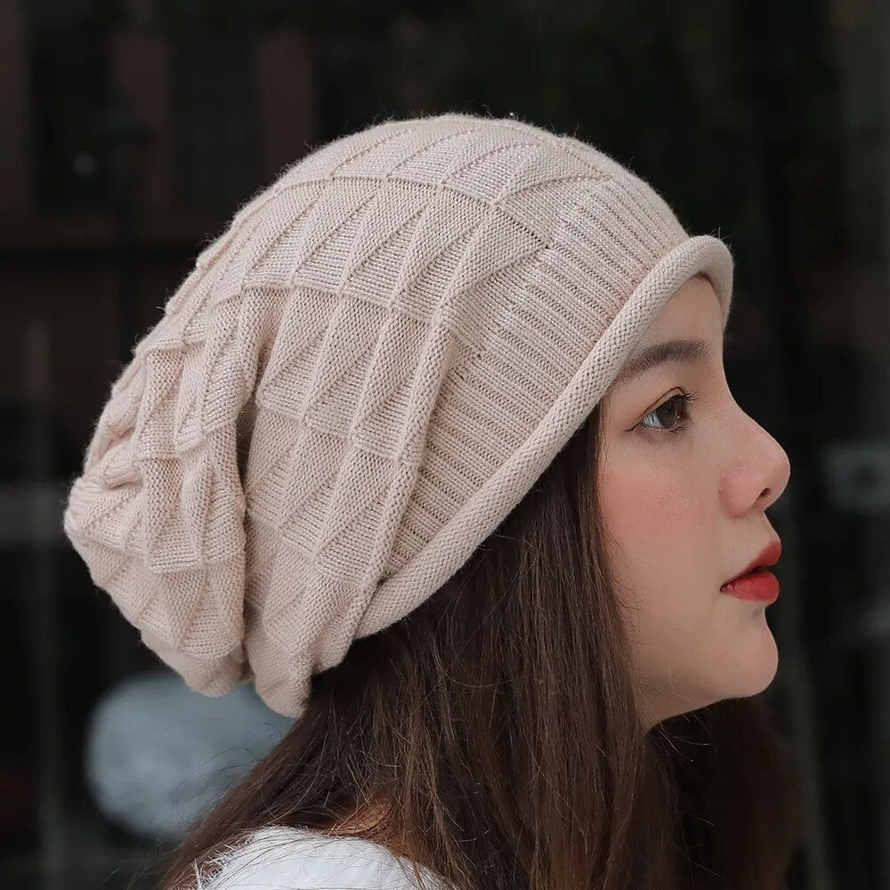 咖啡色纯羊毛保暖冬季毛线帽