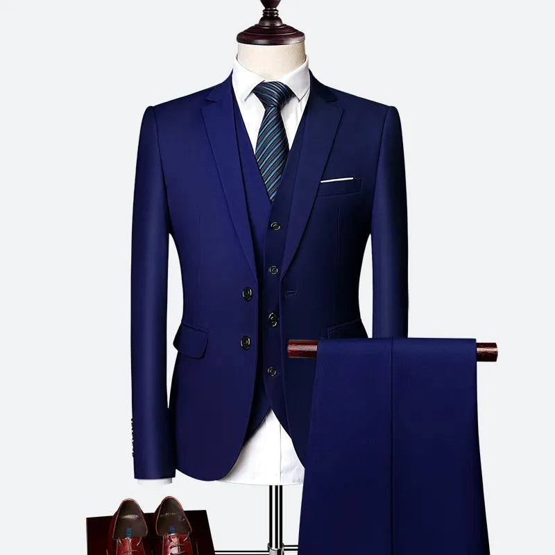 3-teiliger Slim-Fit-Anzug in Seeblau