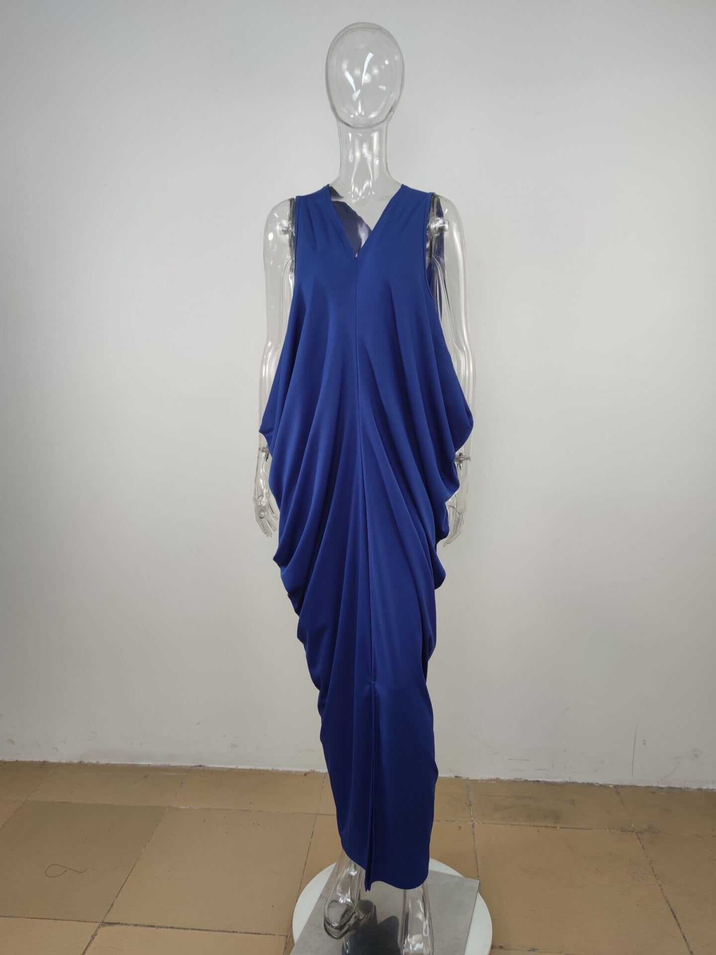 Split O-vorm V-hals paarse maxi-jurk