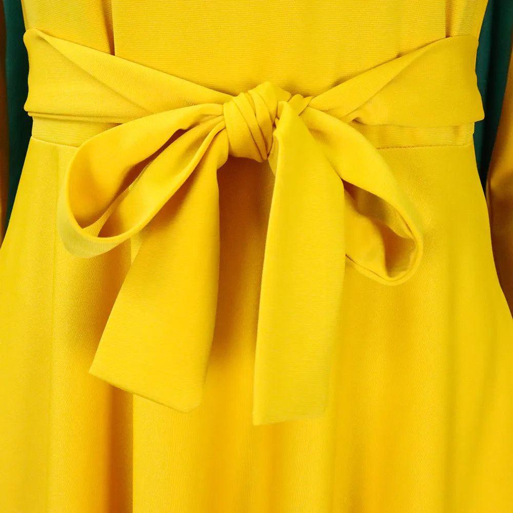 Yellow Belt Half Sleeve Long Maxi Dress