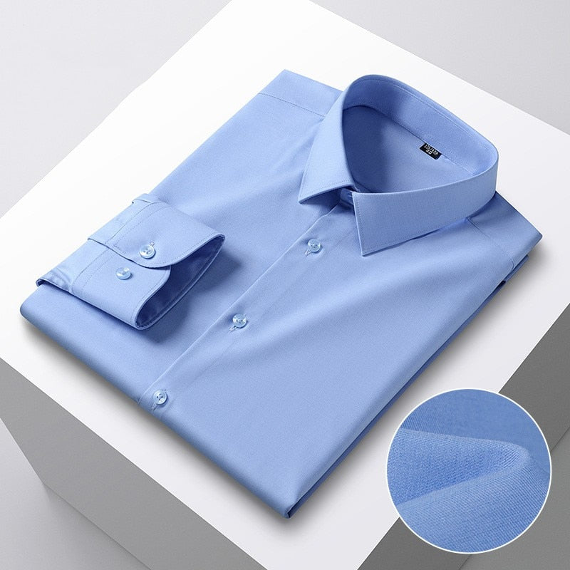 Solid Stretch Blue Dress Shirt