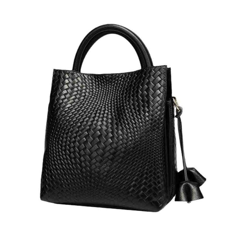 Black Calfskin Leather Bucket Handbag