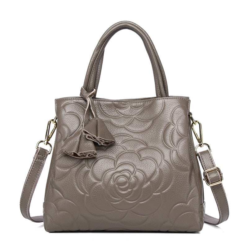 Blue Calfskin Leather Rose Pattern Bag