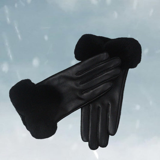 Черные кожаные меховые перчатки