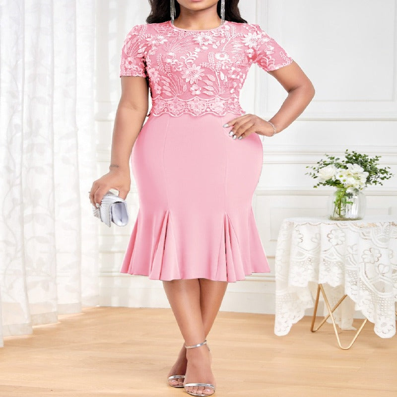 Round Neck Fishtail Pink Dress