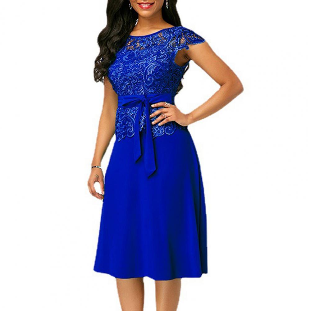 Blue Bow Lace Patchwork Dress