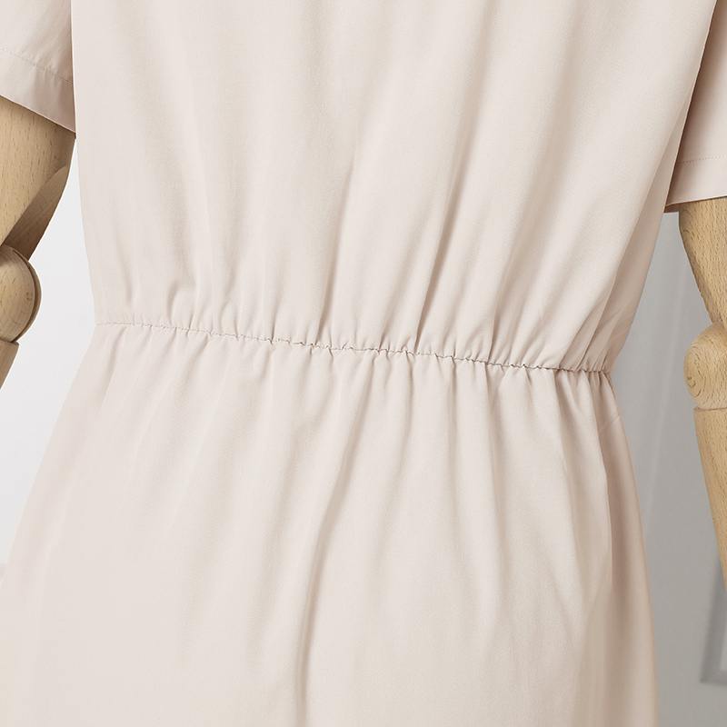 Button A Line Short Sleeve Midi Dress