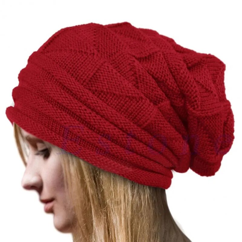 Bonnet d'hiver chaud en laine unie rouge