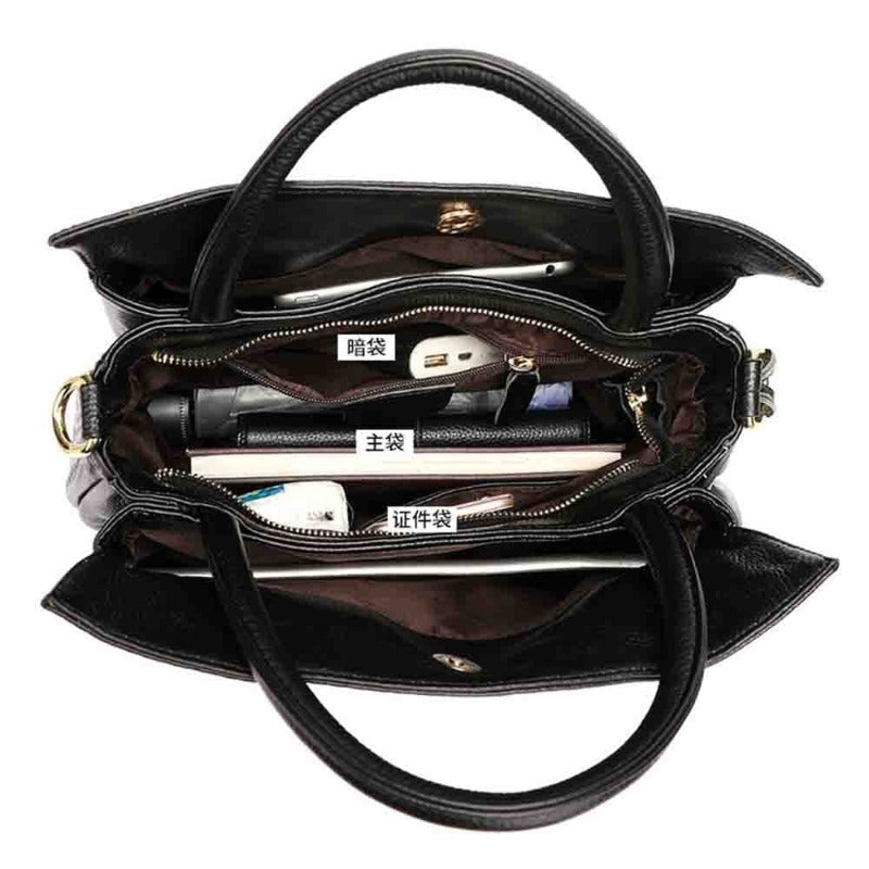 Black Calfskin Leather Bucket Handbag