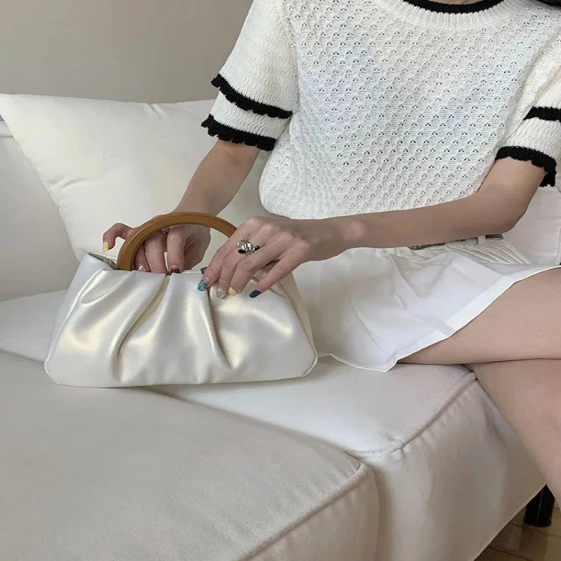 Wood Clutch Pearl Handle Purse