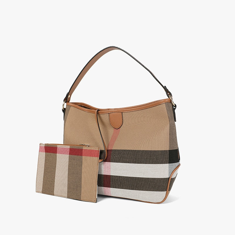 Plaid Totes Leather Handbag