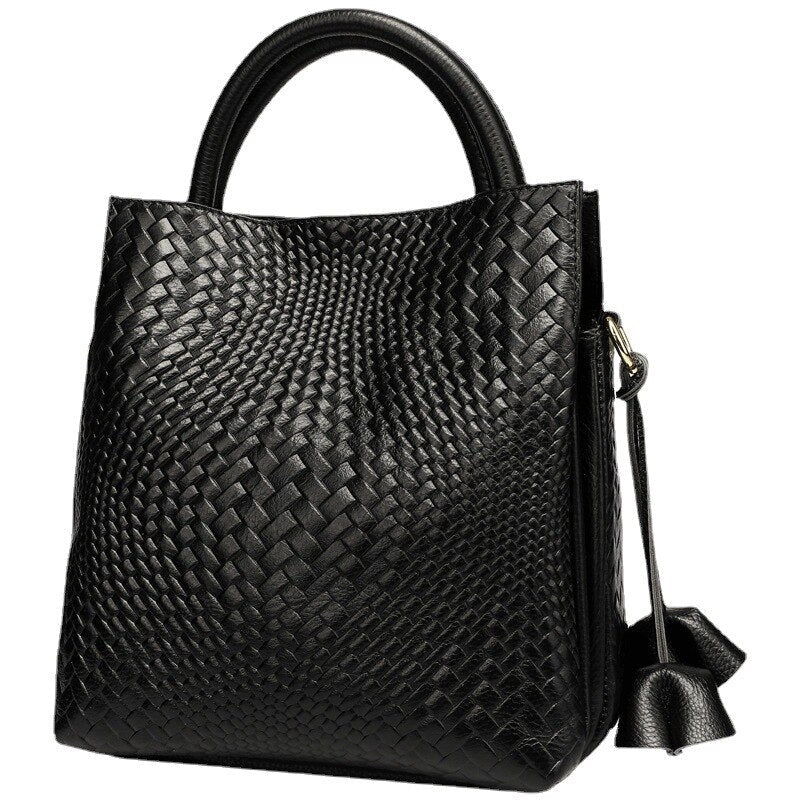 Black Calfskin Leather Bucket Handbag