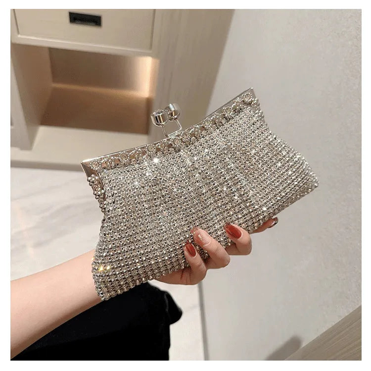 Silberne Strass-Clutch-Abendtasche