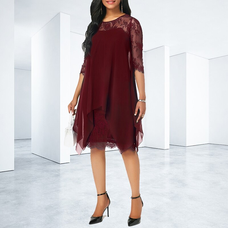 Chiffon Overlay Wine Red Lace Outfit