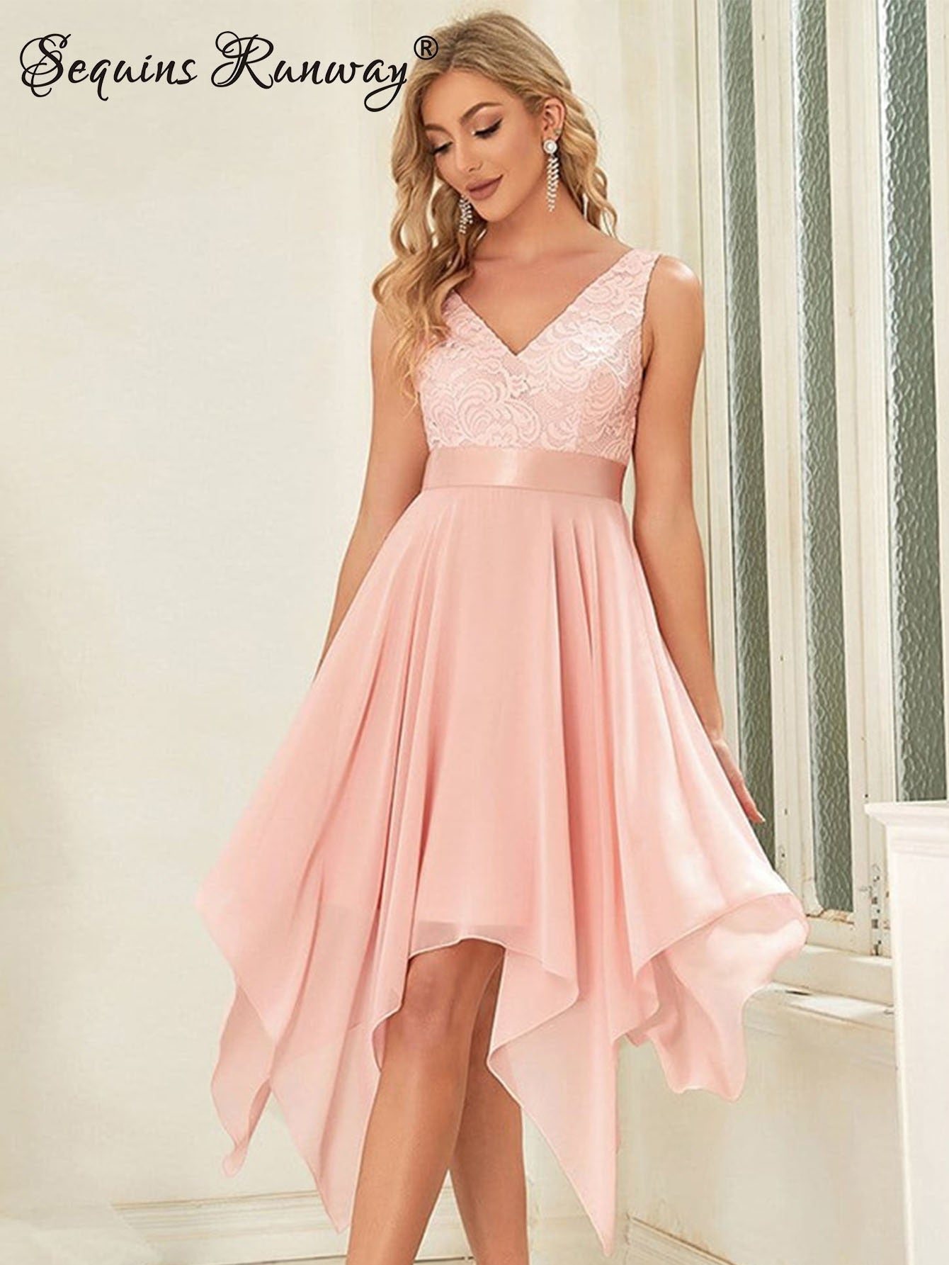 Sequin Sleeveless Chiffon Lace Dress