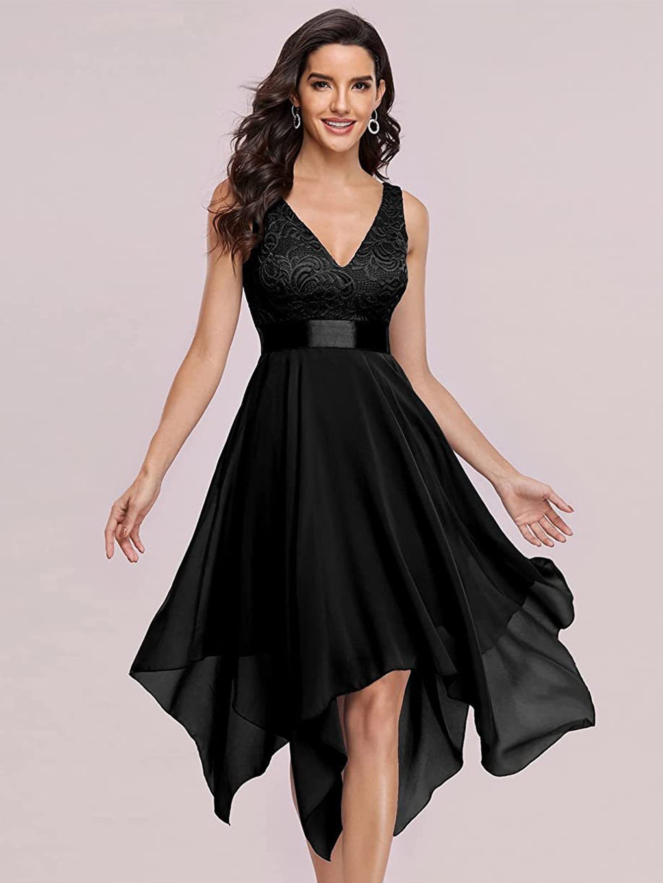 Pailletten ärmelloses Chiffon-Spitzenkleid