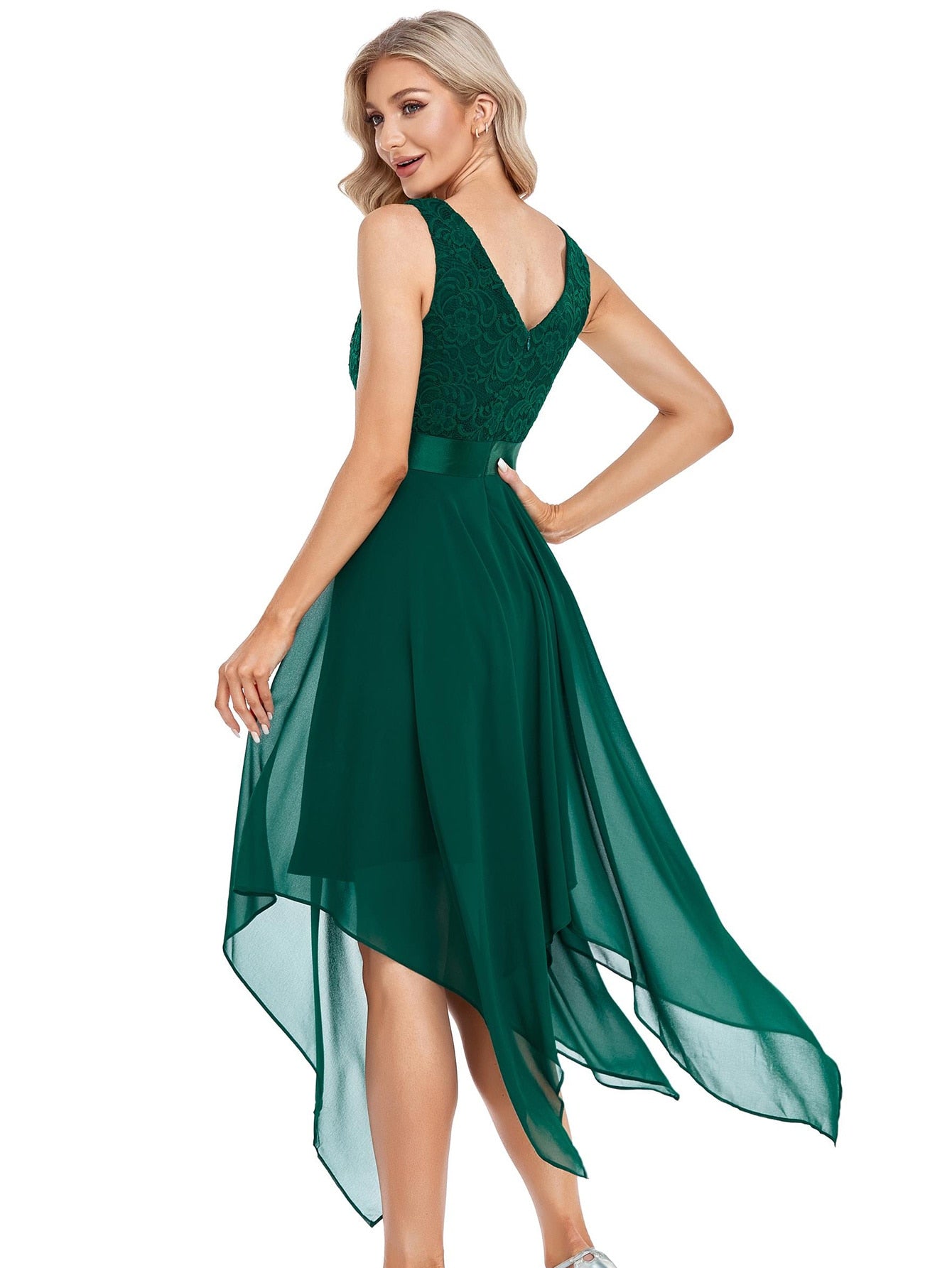 Pailletten ärmelloses Chiffon-Spitzenkleid