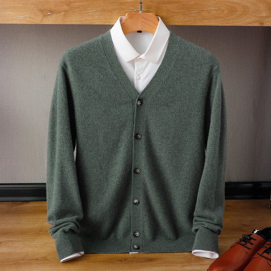 Veste en laine tricotée à col V pour hommes