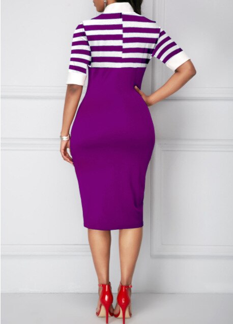 Purple Patchwork V Neck Dress